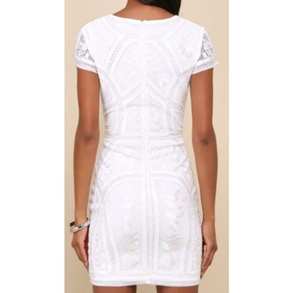 LULU'S SZ M Spread Your Shine White Sequin Embroidered Bodycon Dress NEW B151 - Picture 2 of 9